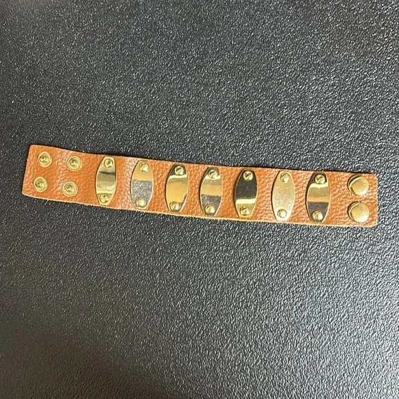 Gold Studded Brown Leather Bracelet - Picture 3 of 6
